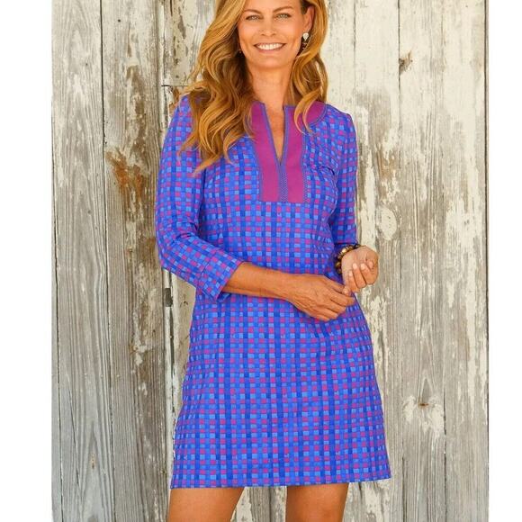 Cabana Life Dress Bar Harbor Embroidered Tunic 50+ UV Protection S Blue Pink - Picture 1 of 7